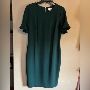 Calvin Klein Emerald Green Dress with Ruffle Sleeve size 12